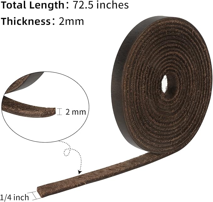 Ringsun 1/2 Inch Wide Flat Leather Straps for Crafts, Full Grain Leather Strips Cord String for Crafts, Tooling (2mm Thick 72.5 Inches Long Black Coffee)