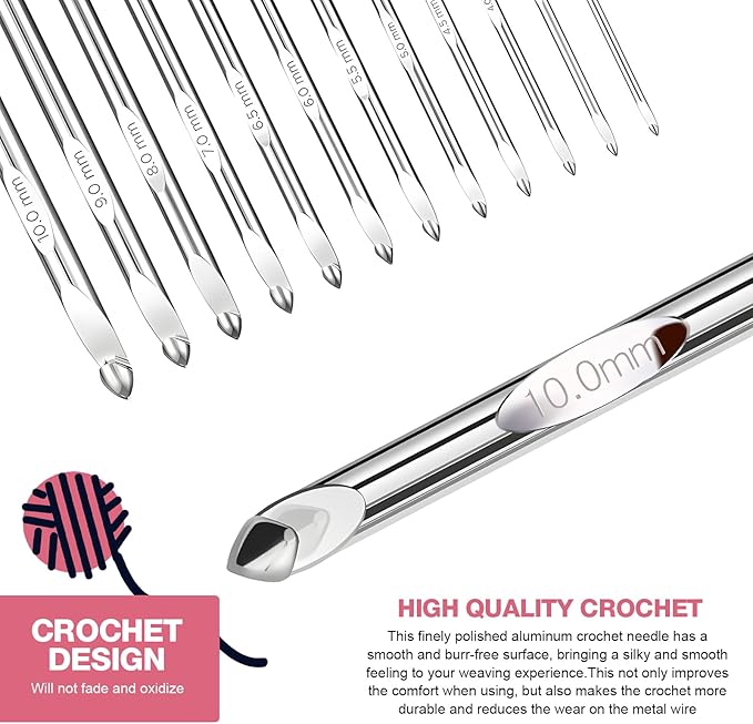 Vdsfand Tunisian Crochet Hooks Set-12 Hooks(3mm-10mm) Aluminium Interchangeable Crochet Hooks with Cable,Ergonomic Grips Afghan Crochet Knitting Needles for Crocheting (26)