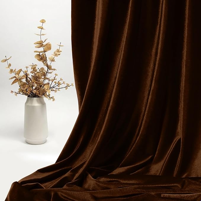 KKJIAF Chocolate Brown Green Stretch Velvet Fabric 60 Inch Wide, 5 Yard Soft Stretchy Fabric for Sewing Clothes, Apparel, Costume, Crafts - 90% Polyester 10% Spandex