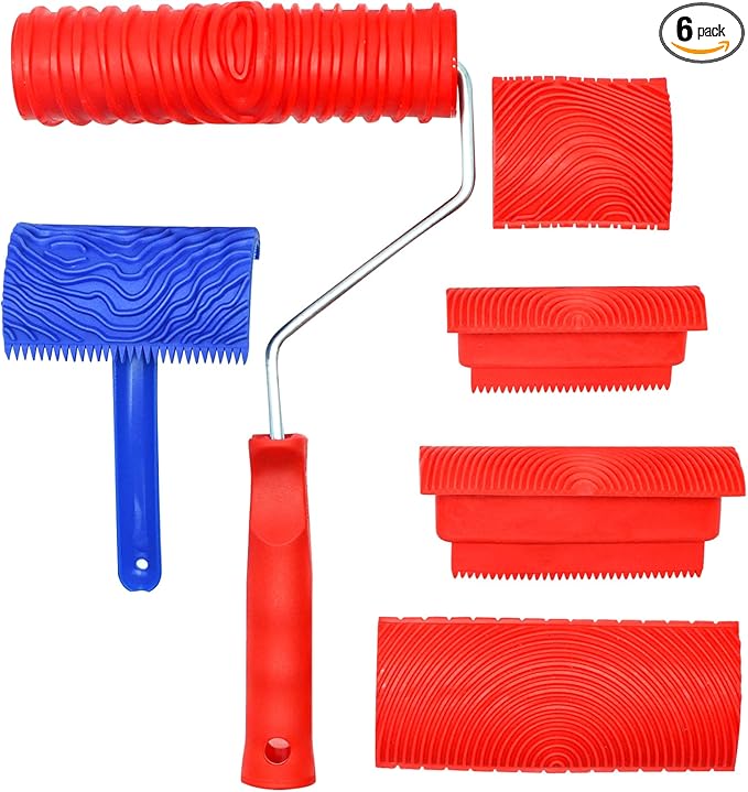 Wood Graining Tool Set 6 PCS Wood Grain Painting Tool Kit Natural Wood Grain Maker Tool with Handle for DIY Table Chair Railings Wall Room Art Paint Decoration