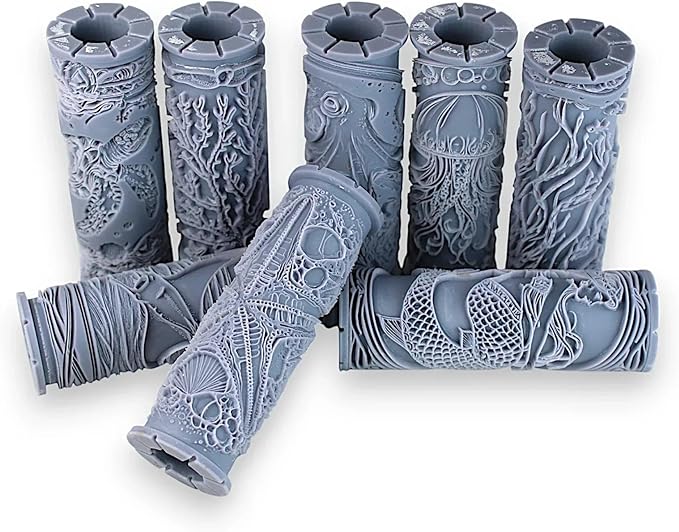 Ultimate Ocean Clay Texture Rollers 8-Set (4") - Ocean Set #01 - Embossing Pattern Rollers for Polymer & Ceramic Clay, Pottery & Crafts