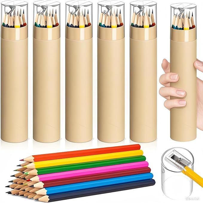 12 Pack Colored Pencils Bulk with Sharpener, Colored Pencils Set, 12 Assorted Color Pre-sharpened Travel Portable Pencil Gift for Christmas Holiday Party Favor