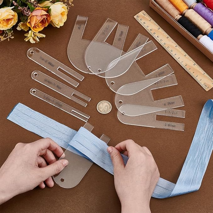 BENECREAT 9 Sizes Quick Pleater, 1/2~4 Inch Acrylic Sewing Tools, Quick Pleater Set Fabric Pleating Tool for Quilting, Apparel Sewing, Beginner or Experienced Tailor, 3mm Thick