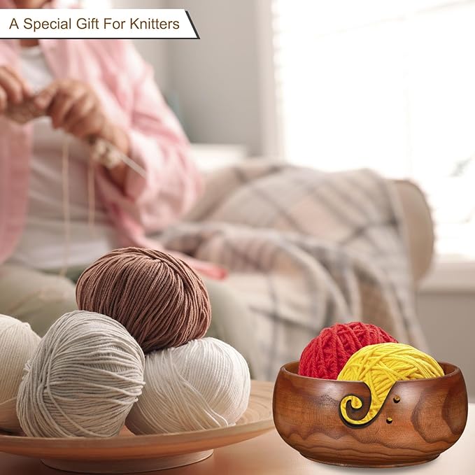 PATIKIL Wooden Yarn Bowls for Crocheting Bamboo Yarn Knitting Bowl Yarn Storage Bowls Yarn Holder Dispenser for Crocheting and Knitting, 6.3" x 3"