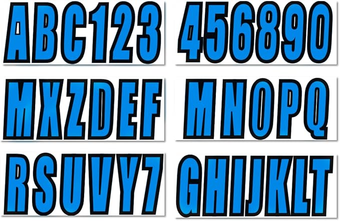 4 Sets of 3" Blue Marine Boat Sticker Decals A-Z Letters & 0-9 Numbers for Yachts & Personal Watercraft Waterproof Anti-Scratch