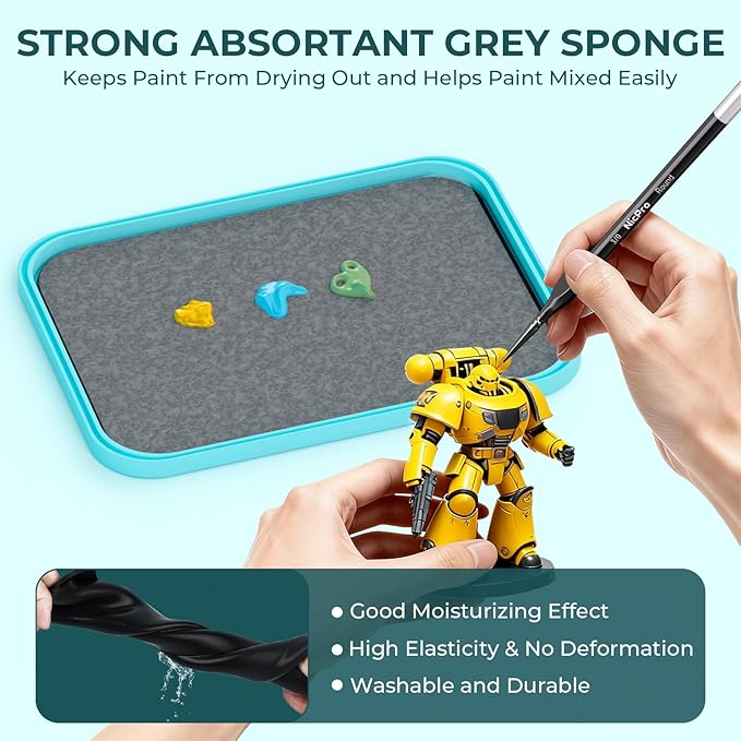 Nicpro Stay Wet Palette for Acrylic Miniature Painting Kit, Paint Tray Palettes with 100PCS Pallet Paper, 4PCS Sponge, Brush Holder Mixing Paint Saver Palette for Miniature Model Paint