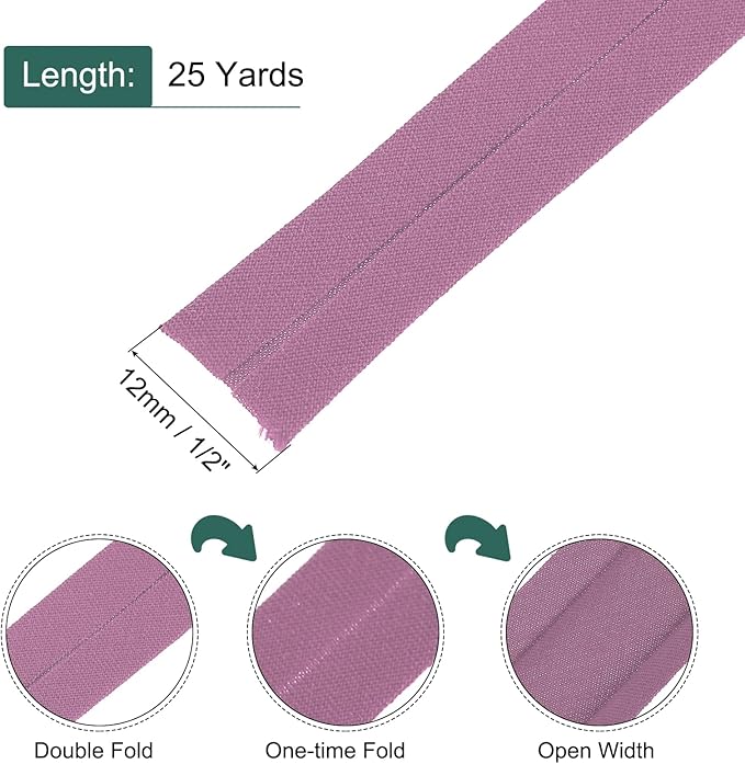MECCANIXITY 1/2 Inch Single Fold Bias Tape Cotton Continuous Bulk Bias Tape for Sewing,Seaming Quilting Hemming Binding Crafts (Rubber Red 25 Yards)