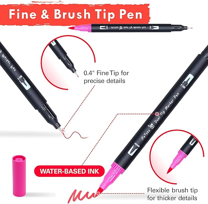 Double Tip Brush Pens Art Markers (72 Colors) - Fine Tip Acrylic Coloring Markers for Painting, Highlighting, and Card Making; Ideal for Adults, DIY Enthusiasts, and Craft Lovers