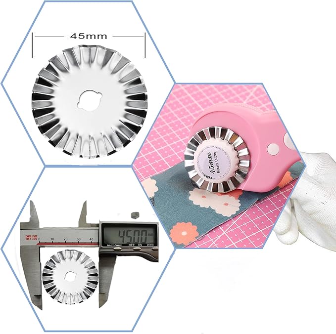45mm Pinking Rotary Cutter Blades, Wavy Replacement Blades, Pinking Rotary Blades Refill 45mm,Fits Fiskars,OLFA,Fabric Cutting Blades Refill for Quilting Scrapbooking Sewing Arts &Crafts, 5-Pack