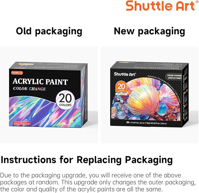 Shuttle Art Color Change Acrylic Paint, 20 Chameleon Colors Acrylic Paint, 60ml/2oz Bottles, Iridescent Colors for Artists, Beginners, Kids Painting & Crafting on Canvas, Rocks, Wood, Fabric, Ceramic