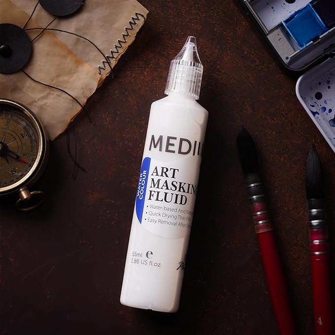 PHOENIX Masking Fluid for Watercolor Painting - 55ml / 1.86 fl Oz Liquid Masking Fluid Pen Water Color Medium Art Supplies for Artists
