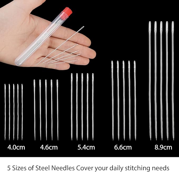 ADLABLD 74Pcs Big Eye Steel Needle Sewing Tool Set, Portable Hand Sewing Kit for Adults Beginners, Include Steel Needles, Reels of Thread, Seam Ripper, Needle Threader, Thimbles, for Mending Clothes