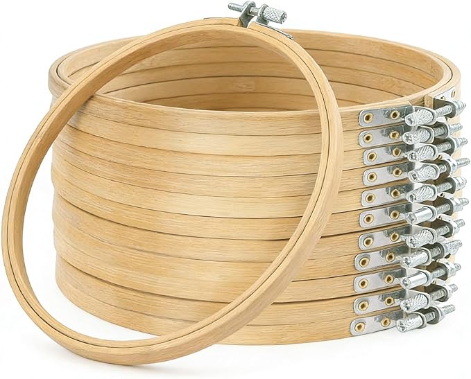 12 Pieces 9 Inch Embroidery Hoops Adjustable Wooden Circle Cross Stitch Hoop Ring for Art Craft Handy Sewing and Christmas Ornaments