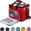 Hoshin Knitting Bag for Yarn Storage, High Capacity Yarn Totes Organizer with Inner Divider Portable for Carrying Project, Knitting Needles(up to 14”), Crochet Hooks, Skeins of Yarn (Red)