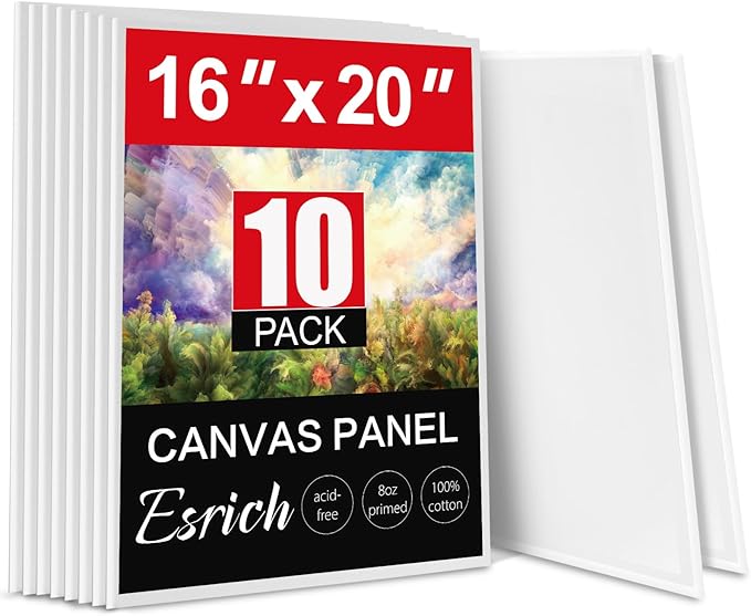 ESRICH Canvas for Painting 16x20 Inch, 10 Pack Canvas Boards for Painting Cotton Primed Acid Free Large Blank Canvases, Canvas Panels for Oil Paint, Watercolor, Acrylic Paint, Gouache and Tempera.