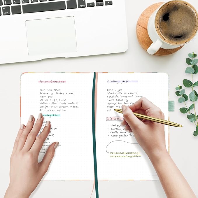 &And Per Se Dotted Journal Notebook for Women&Men with Pattern, A5 Leather Hardcover, 160 Pages 100GSM Thick Dotted Paper, 3 Sheets of Stickers Included, 5.7'' x 8'' (Colorful Stripes)