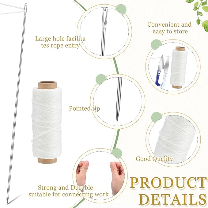 Leriton 13 Pcs Lei Needle Kit Include 6 Pcs Stainless Steel Long Needle 6 Twine 1 Sewing Scissors for DIY Marigold Garland Hawaiian Flowers Bead Stitch Craft(14'',Novel Style)