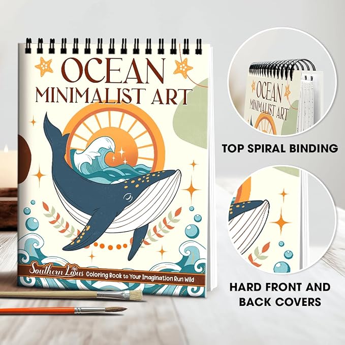SOUTHERN LOTUS Experience Serenity with Spiral Coloring Book: Ocean Minimalist Art Edition - Spiral Bound, Featuring Inspiring Animal Designs for Stress-Relief & Relaxation. minimalist art lovers!