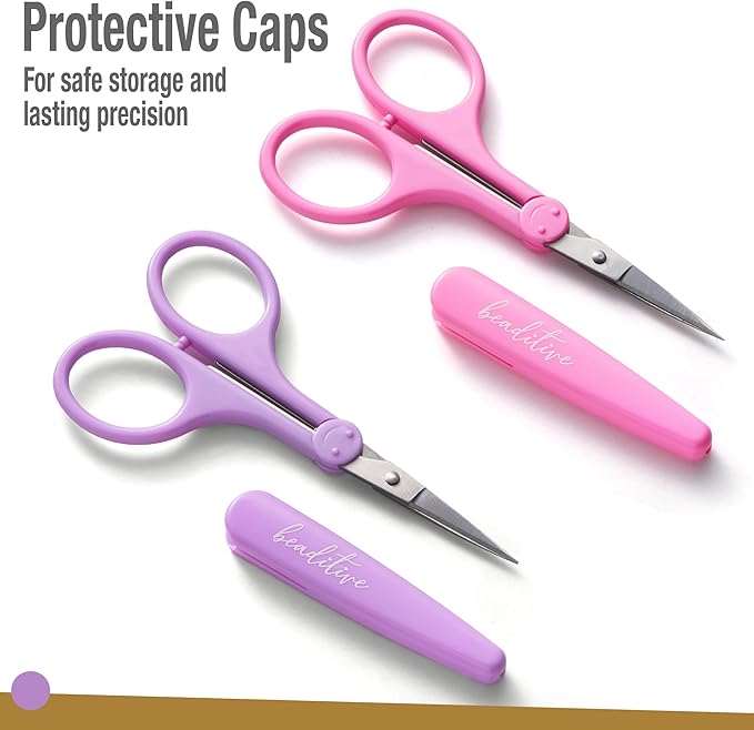 Beaditive High Precision Detail Scissors Set (2-Pc) Sharp, Fine Tips | Paper Cutting, Scrapbooking, Sewing, Crafting | Stainless Steel | Protective Cover (Pastel)