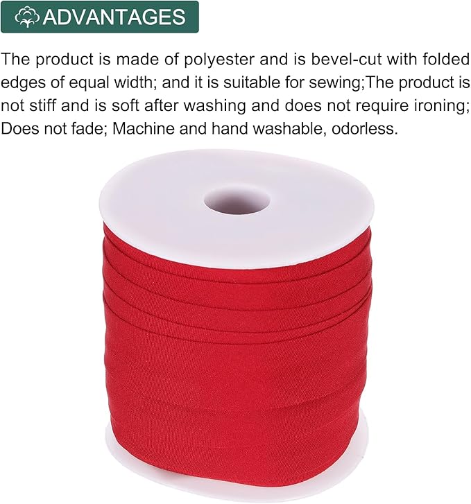 MECCANIXITY 3/4 Inch Single Fold Bias Tape Cotton Continuous Bulk Bias Tape for Sewing, Seaming Quilting Hemming Binding Crafts (Jujube Red 25 Yards)