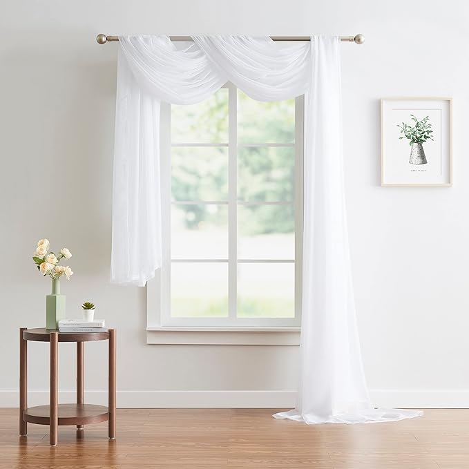 WARM HOME DESIGNS Wedding Arch Draping Fabric Bundle Has 2 144 Inch (12 FT; 4 Yards) Scarves in White Fabric Colors for Wedding Ceremony or Photoshoot Decoration. AD White & White 144”