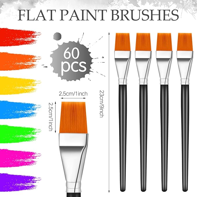 Crtiin 60 Pcs Operation Christmas Bulk Items Paint Brush for Acrylic Painting Paintbrushes Bulk Artist Brush for Detail Watercolor Oil Art(Black,1 Inch)