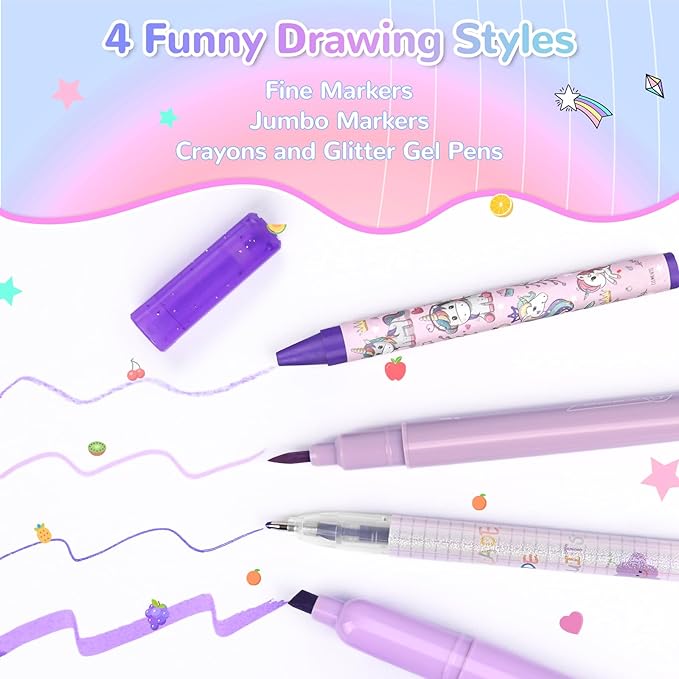 Washable Scented Markers Set for Kids - Unicorn Coloring Art Supplies Set for Kids Ages 4-8 Birthday Gifts for 4-8 Year Old Girls Unicorn Pencil Case 54 PCS