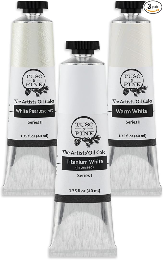 Tusc & Pine Artist Oil Paint - 40 ml Set of 3- Assorted White Colors - Non-Yellowing, Rich & Creamy Consistency, Maximum Pigment Load, Small Batch Milled Oil Paints Developed for Professional Artists