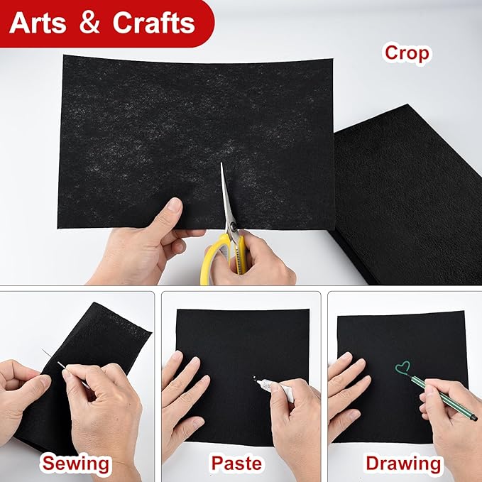 CHRORINE 25 Pcs Assorted Color Felt Fabric Sheets 8" x 12" Soft Felt Fabric Sheet for Crafts DIY Sewing Squares Nonwoven Patchwork (Black)