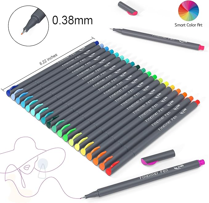 Colored Pens, 38 Fineliner Porous Fine Point Pens with 2 Stencils, Fine Tip Drawing Markers Perfect for Journal Planner Adults Coloring Office College Art Supplies by Smart Color Art