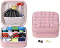 Mini Sewing Kit in Stylish Leather Case – Complete Set with Scissors, Needles, Thread, Needle Threader, Thimble & More – Perfect for Beginners & Travel (Pink)