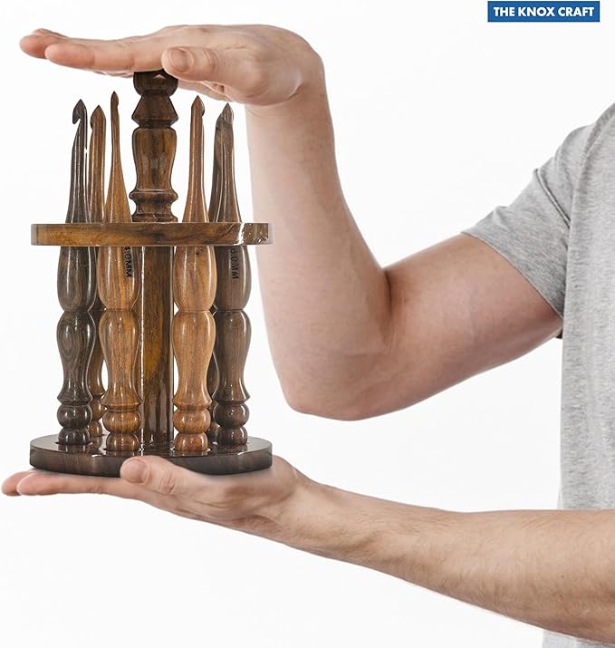 THE KNOX CRAFT Wooden Crochet Hook Set with Holder – Ergonomic Crochet Hooks for Beginners, Crochet Needle Kit & Organizer Stand for Yarn and Knitting Projects (Set of 7 with Hooks Holder)