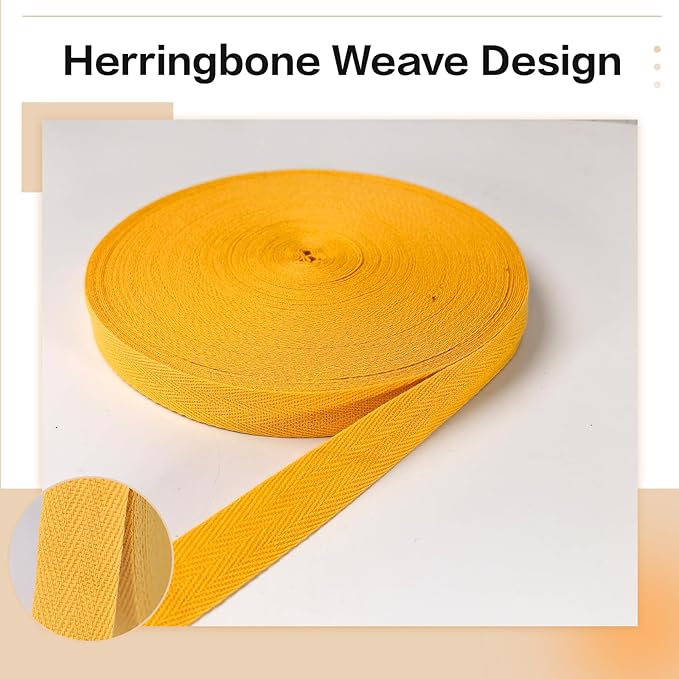 40 Yards Herringbone Twill Tape for Sewing,Pet Collar,Gift Wrapping Home Deco -3/4 inch Gold Cotton Webbing Straps-Natural Bias Binding Tape for Handles, Crafting & DIY Projects