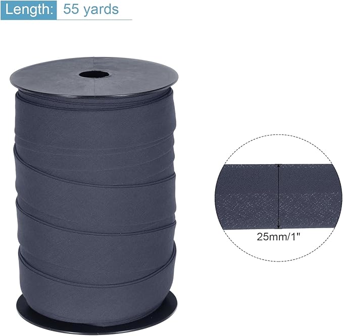 MECCANIXITY 1 Inch Double Fold Bias Tape Polyester Continuous Bulk Bias Tape for Sewing,Seaming Quilting Hemming Binding Crafts (Navy Blue 55 Yards)