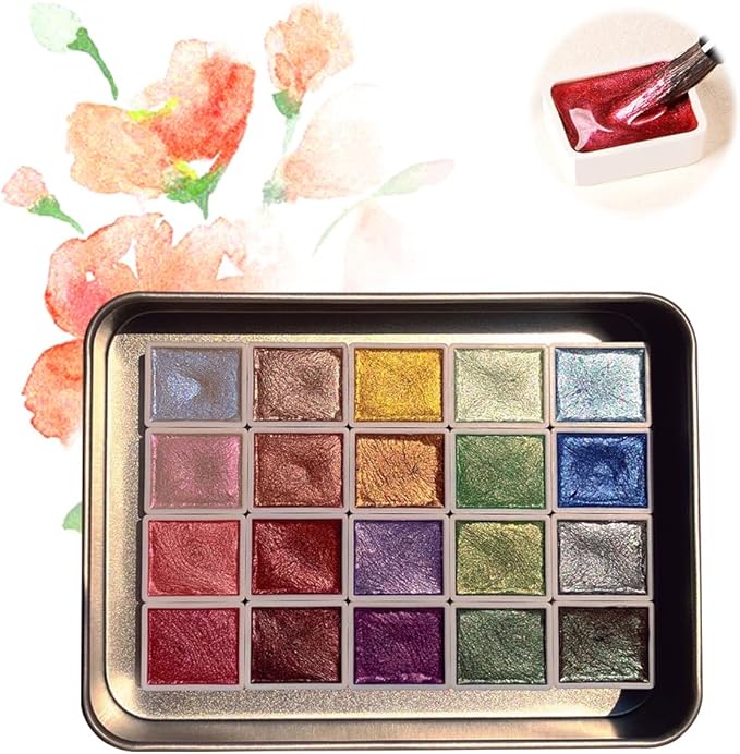 Color Shifting Watercolor Paint, Metallic Watercolor Paints Shifting Watercolor Painting Set, Shimmer Watercolor Paints Pearlescent Watercolor Paint Set (B_Large 20 Colors)