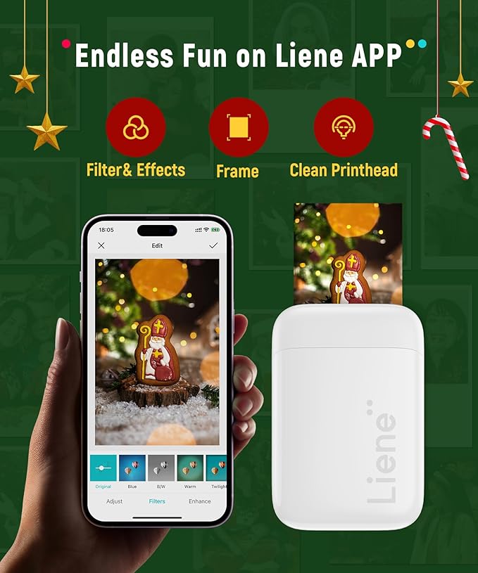 Liene 2x3” Photo Printer, Mini Picture Printer w/ 10 Zink Adhesive Paper, Bluetooth 5.0, Compatible w/iOS & Android, Portable Color Mono Instant Sticker Printer for iPhone, Smartphone, Pearl White