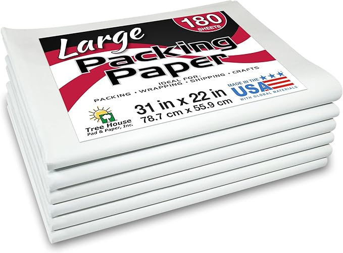 Tree House Packing Paper for Moving – 180 LARGE Newsprint Packing Paper Sheets – 31” x 22” Paper for Packing Dishes, Shipping, and Moving Supplies – Recyclable Movers’ Paper – Made in USA