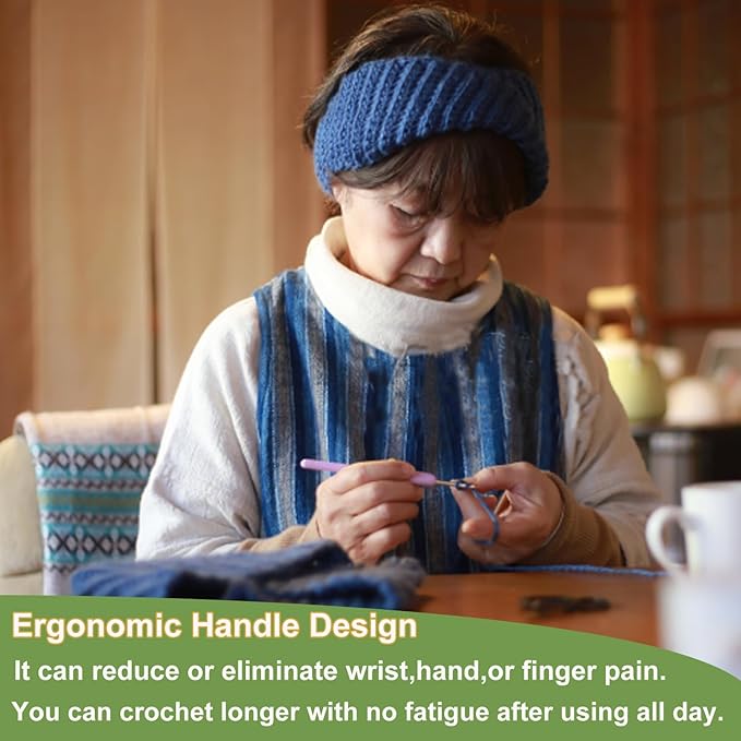 Hobekoee Size B/2mm Crochet Hook Ergonomic Handle for Arthritic Hands Soft & Smooth Knitting Needles for Beginners and Crocheting Yarn