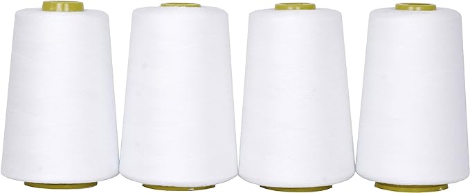 Mandala Crafts 4 Pack of Serger Threads Cones Spools - 20S/2 24000 Yards Polyester White Threads for Sergers Machine and Overlock Quilting Sewing Machine