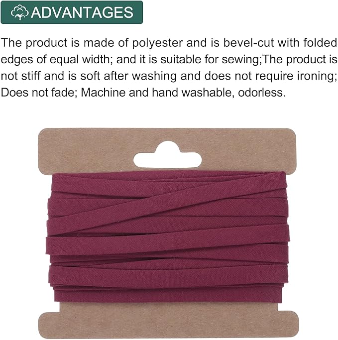 MECCANIXITY 1/4 Inch Double Fold Bias Tape Continuous Bulk Cotton Bias Tape for Sewing Seaming Quilting Hemming Binding Crafts (Wine Red 6 Yards)