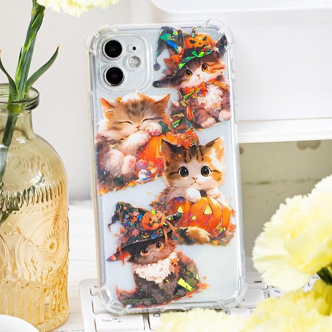 Yoksas Holographic Sparkle Cute Cat Stickers- 60Pcs Waterproof Kawaii Kitty Stickers for Scrapbooks,Journalig,Water Bottles,Planner