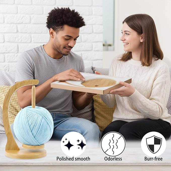 Yarn Holder for Crocheting and Knitting, Wooden Yarn Spinner with Magnetic Rotating Mechanism,Gift for Crocheter and Knitter（Natural）