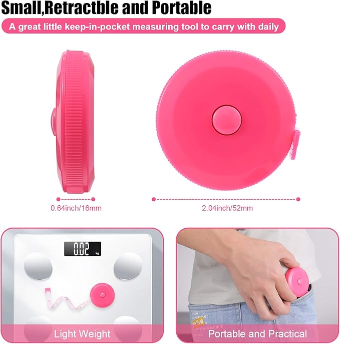 Tape Measure 150 cm 60 Inch Push Button Tape Body Measuring Soft Retractable for Sewing Double-Sided Tailor Cloth Ruler (Pink) 3 Pack by BUSHIBU