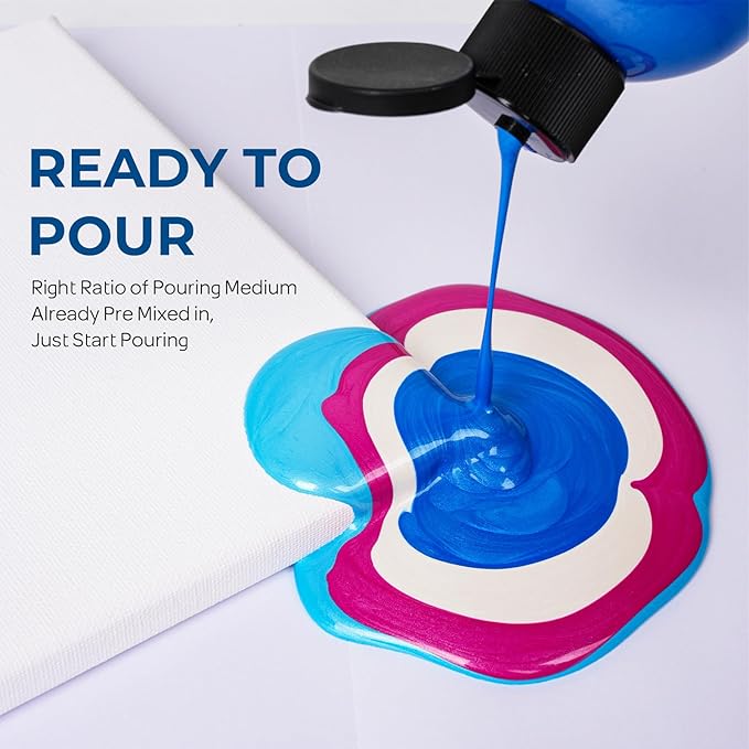 Nicpro 18 Colors 8.45oz Metallic Acrylic Pour Paint Supplies Kit, Large Volume Ready to Pour Premixed High Flow Pouring Paint Set with Silicone Pouring Oil, Gloves, Instructions for Beginner DIY
