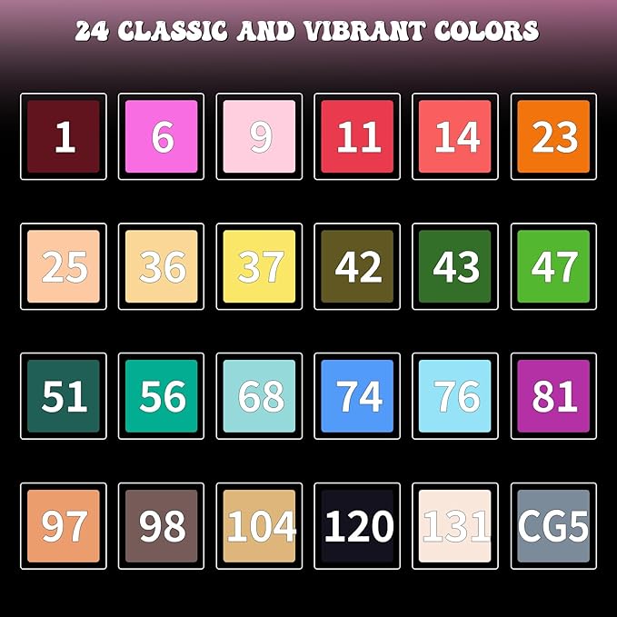 alchilalart 24 Colors Alcohol Based markers, Alcohol Markers Set, Dual Tip Alcohol Sketching Drawing Markers Animation for Adults Kids