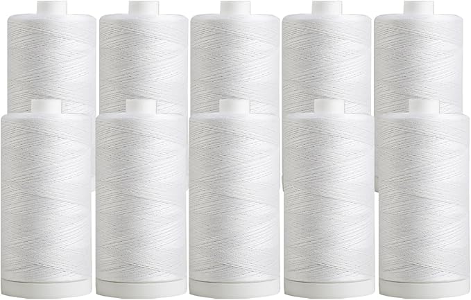 Connecting Threads 100% Cotton Thread Sets - 1200 Yard Spools (Set of 10 - White)