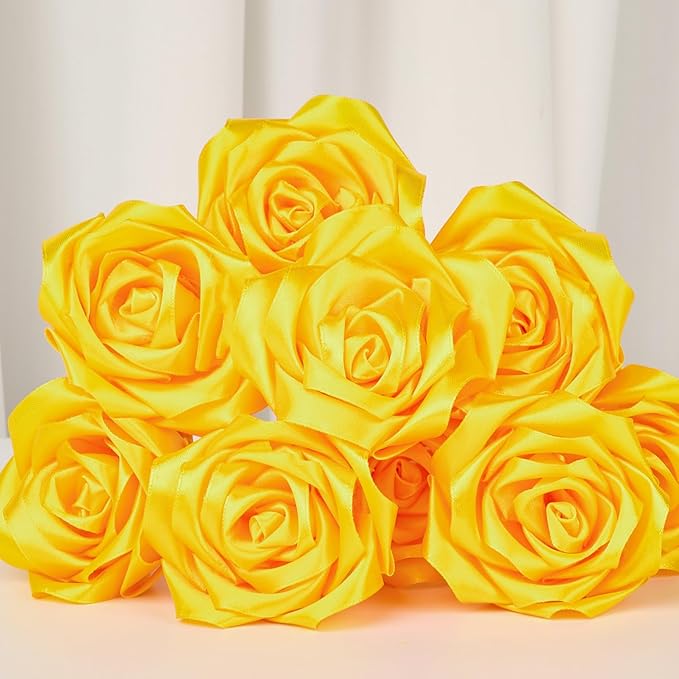 1-1/2 Inch Wide Yellow Satin Ribbon, 50 Yards Solid Polyester Fabric Ribbon for Roses Making, Gift Wrapping, Wedding Decorations, Crafts, Bows