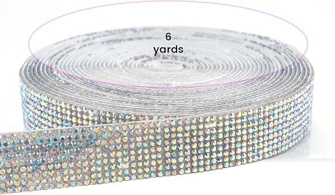 Novani Self Adhesive Rhinestone Ribbon, 0.78 Inch Wide 6 Yards 1 Roll, AB Crystal Diamond Bling Strips for DIY Crafts, Home Decor, Glitter Glass Rhinestone Tape for Crafting, Car Decoration