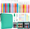 Hobekoee 22 Sizes Crochet Hooks Set with Sky Blue Case,0.5mm-10mm Ergonomic Soft Handle Crochet Hook Needles Set for Arthritic Hands,Complete Crochet Set