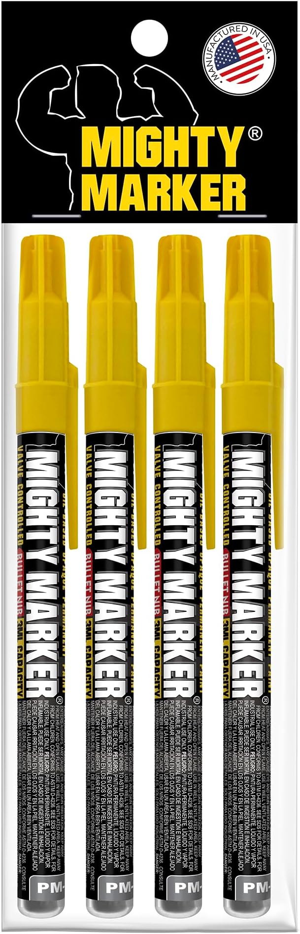 PM-92 Extra Fine Paint Marker, 4 Bonus Tips, 1.0 mm Tip, Xylene Based, Waterproof, Permanent, Valve Action, Manufactured in USA, Yellow 4 Pack